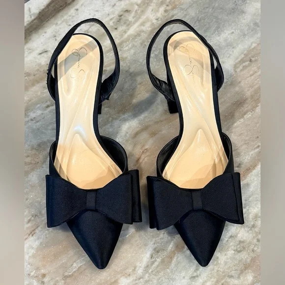Women’s JESSICA SIMPSON Naomia elegant Black satin bow heels- Size 7.5 - Picture 2 of 7